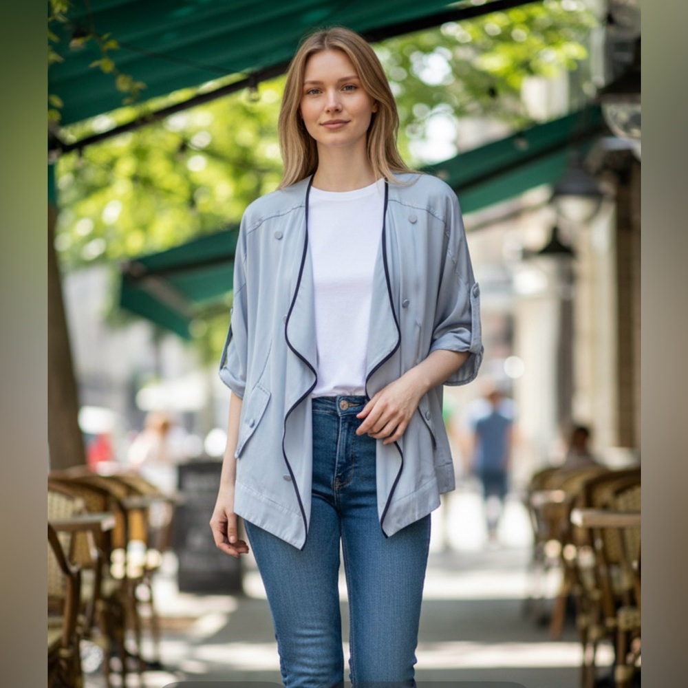 Light Blue Jacket with Black Trim